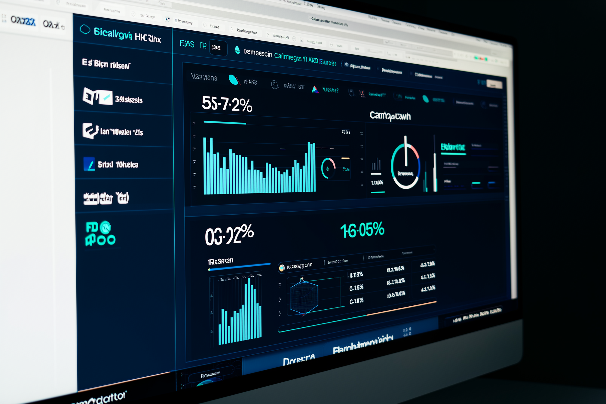 Close-up of performance metrics dashboard showing campaign ROI and engagement statistics
