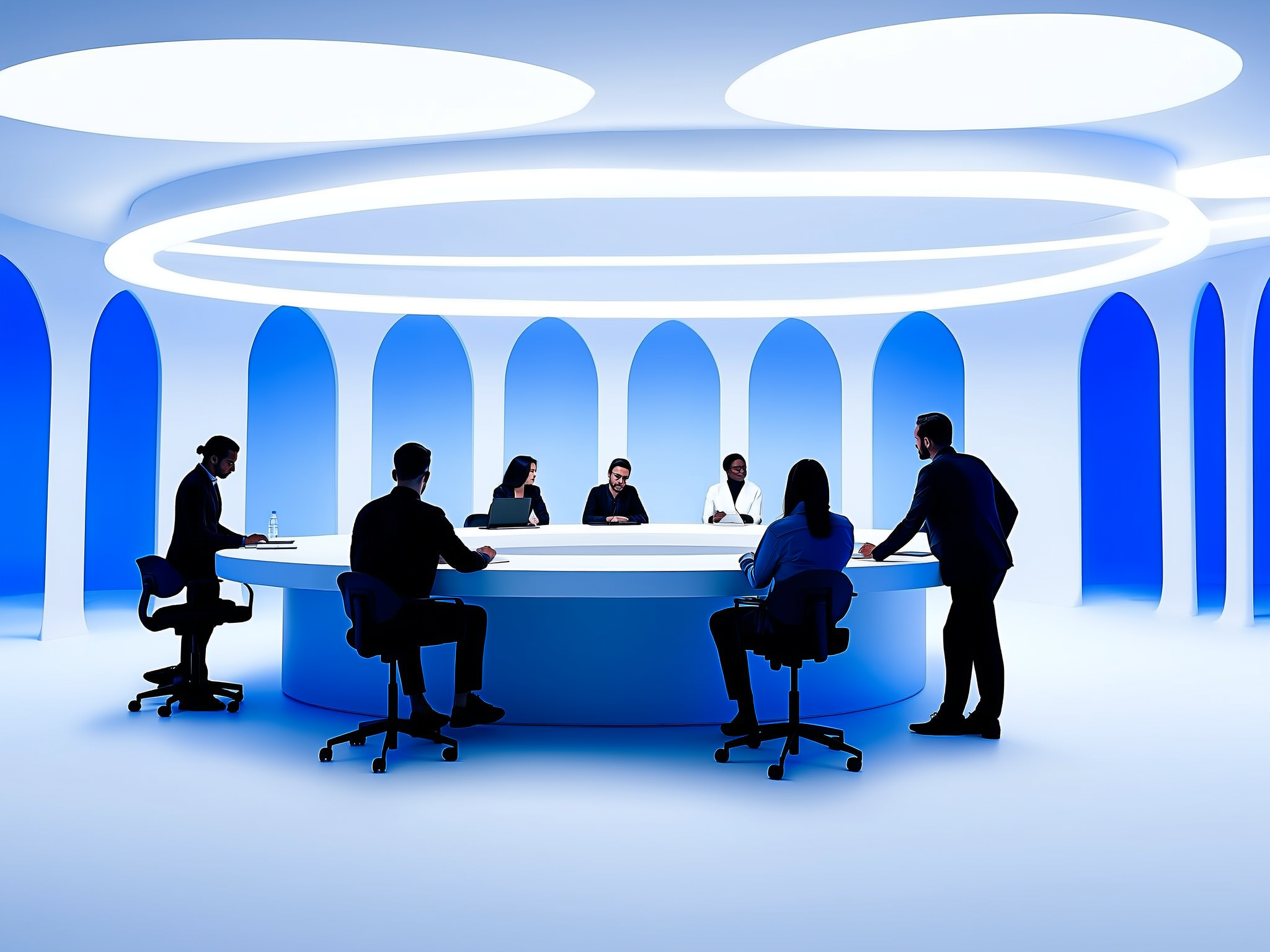 Collaborative brainstorming session with digital interface visualization