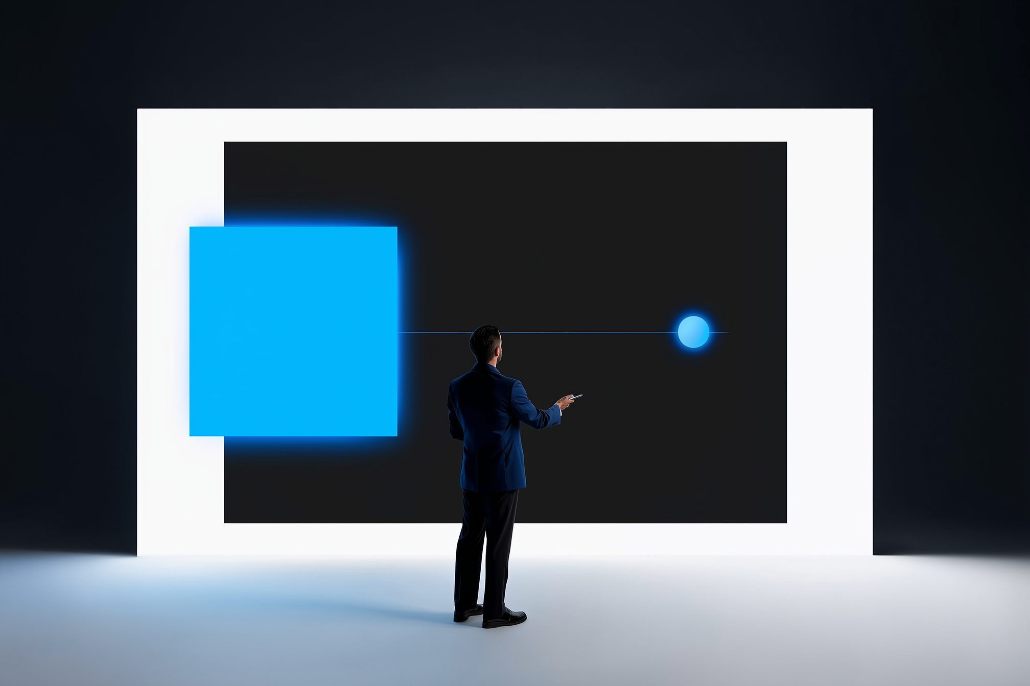 AI consultant presenting data visualization with neon blue accents