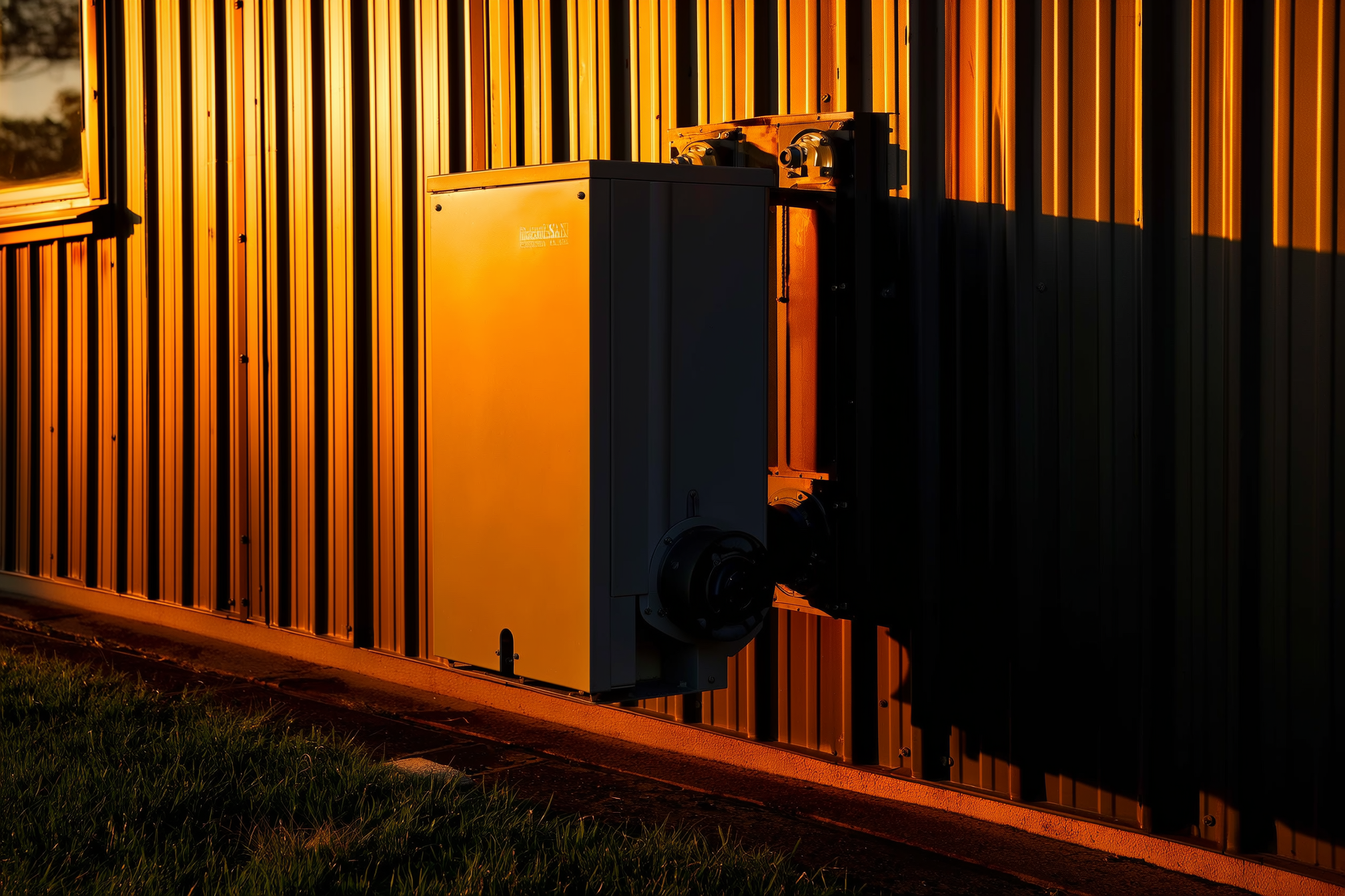 Outdoor HVAC condenser unit with professional maintenance work