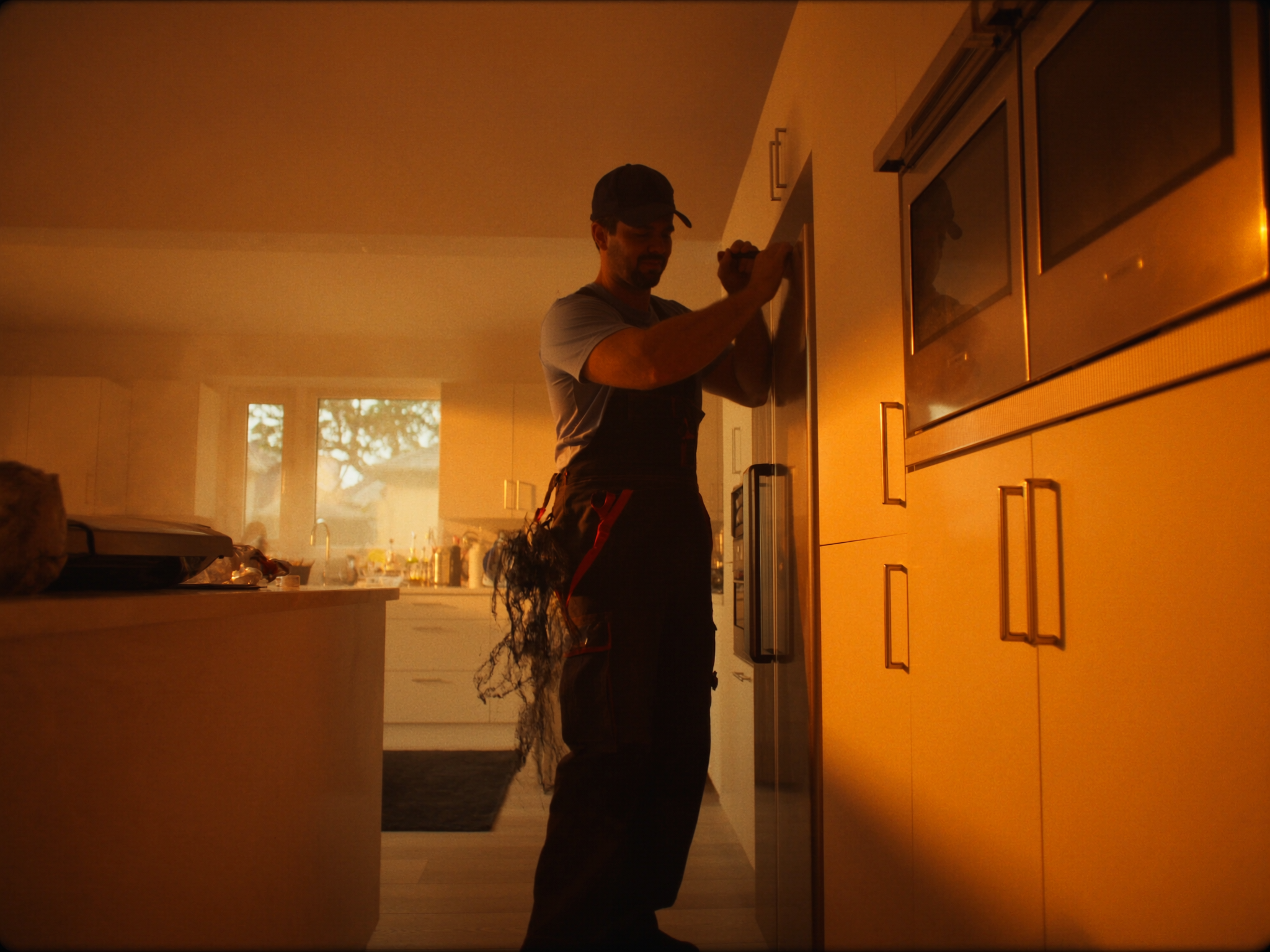 HVAC technician installing heating system in modern home